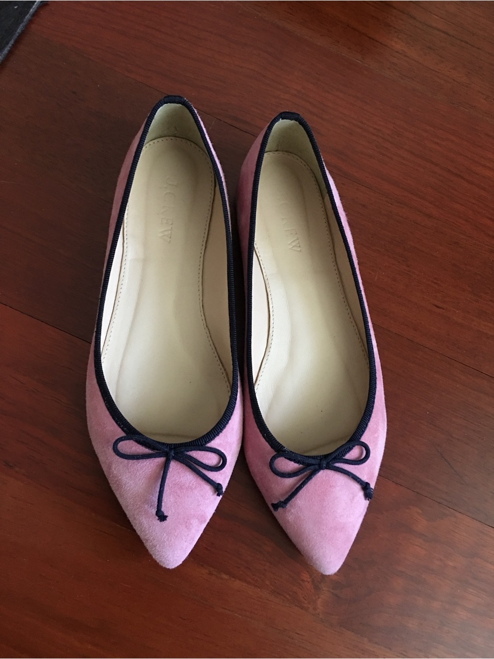 JCrew ballet flats, suede, pink and navy “neon dahlia”, 5.5